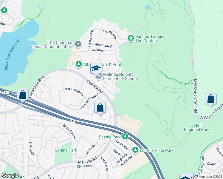 map of restaurants, bars, coffee shops, grocery stores, and more near 94 Mira Mesa in Rancho Santa Margarita