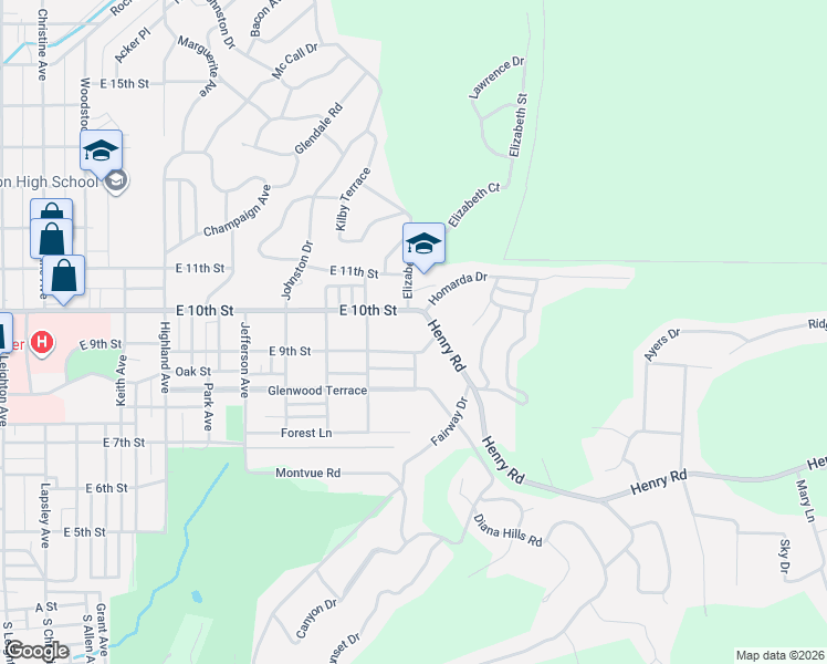 map of restaurants, bars, coffee shops, grocery stores, and more near 1524 East 10th Street in Anniston