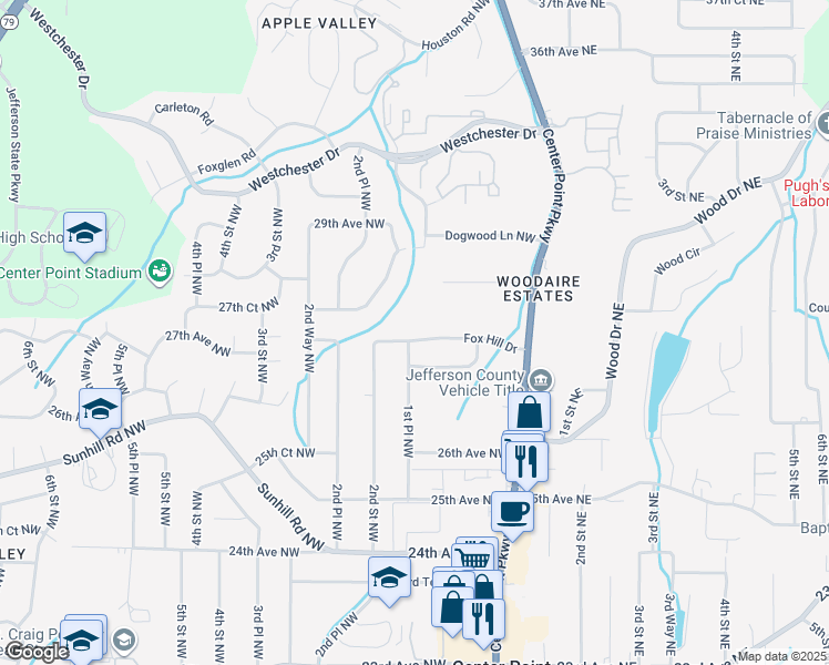 map of restaurants, bars, coffee shops, grocery stores, and more near 124 Fox Hill Drive in Birmingham