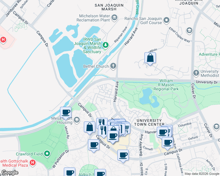 map of restaurants, bars, coffee shops, grocery stores, and more near 75 Stanford in Irvine