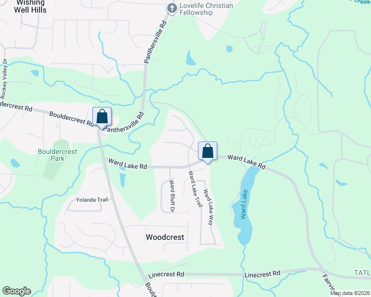 map of restaurants, bars, coffee shops, grocery stores, and more near 2715 Boulder Pointe Way in Ellenwood