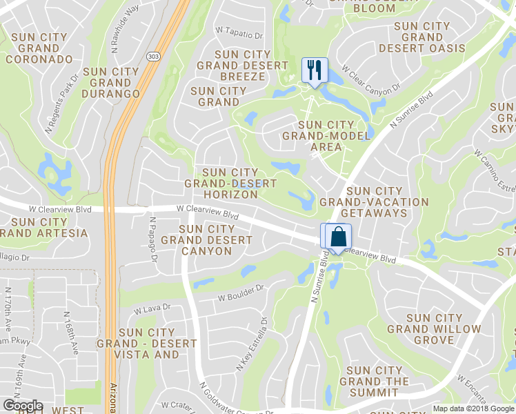 map of restaurants, bars, coffee shops, grocery stores, and more near 19529 North Scarlet Canyon Drive in Surprise