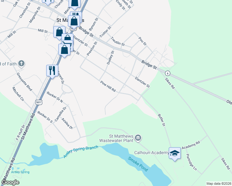 map of restaurants, bars, coffee shops, grocery stores, and more near 413 Pine Hill Road in Saint Matthews