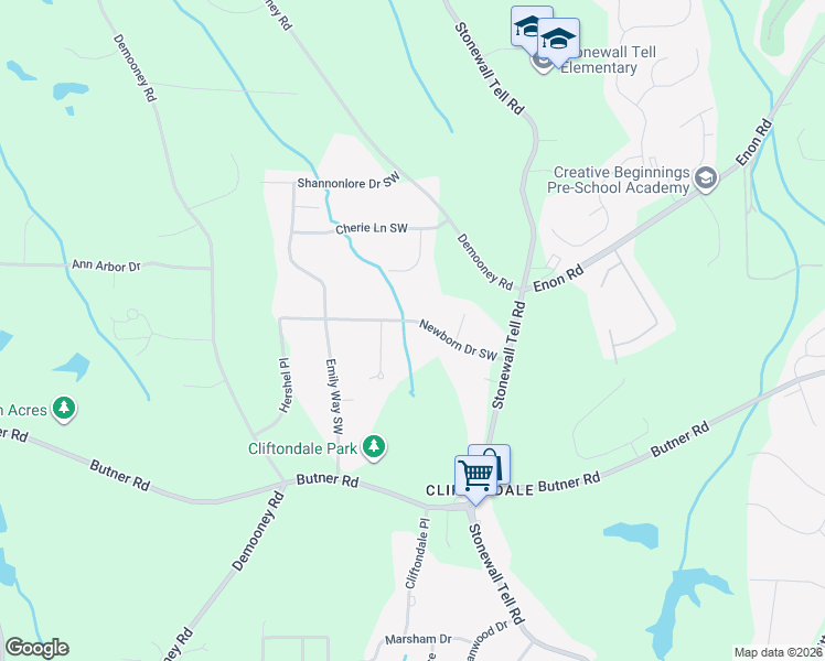 map of restaurants, bars, coffee shops, grocery stores, and more near 6410 Newborn Drive Southwest in College Park