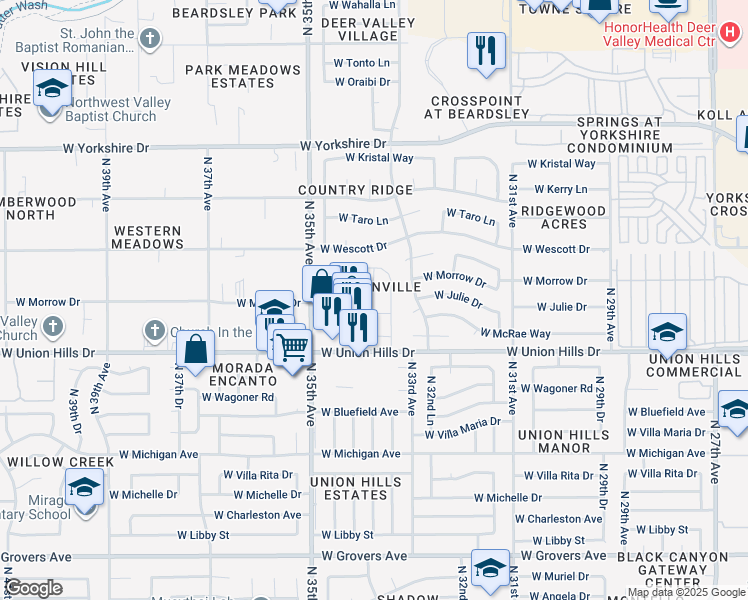 map of restaurants, bars, coffee shops, grocery stores, and more near 3401 West Morrow Drive in Phoenix