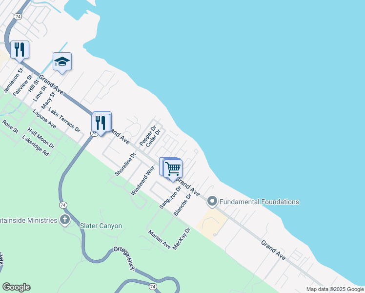 map of restaurants, bars, coffee shops, grocery stores, and more near 32877 Marie Drive in Lake Elsinore