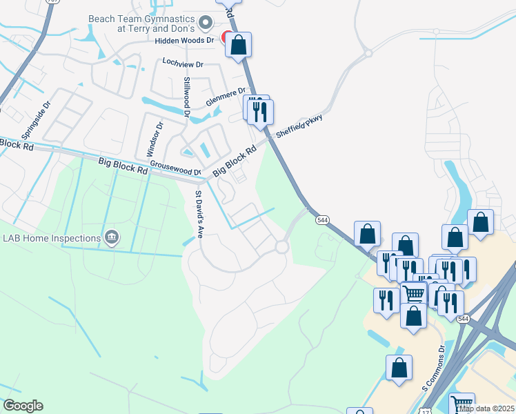 map of restaurants, bars, coffee shops, grocery stores, and more near 115 Machrie Loop in Myrtle Beach
