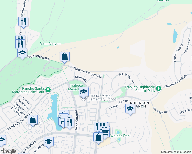 map of restaurants, bars, coffee shops, grocery stores, and more near 13 Sarracenia in Rancho Santa Margarita
