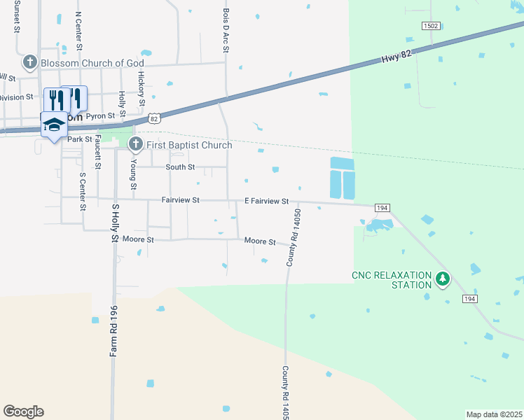 map of restaurants, bars, coffee shops, grocery stores, and more near 928-1198 Farm to Market 194 in Blossom