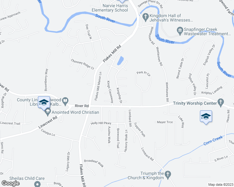 map of restaurants, bars, coffee shops, grocery stores, and more near 4191 Kingship Drive in Ellenwood