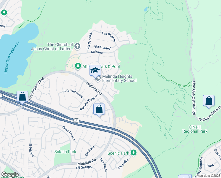 map of restaurants, bars, coffee shops, grocery stores, and more near 109 Mira Mesa in Rancho Santa Margarita