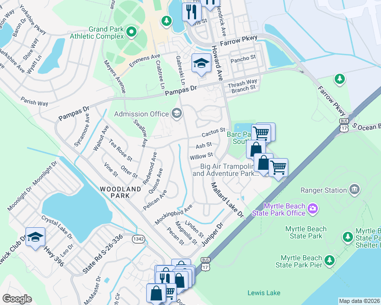 map of restaurants, bars, coffee shops, grocery stores, and more near 673 Hemlock Avenue in Myrtle Beach