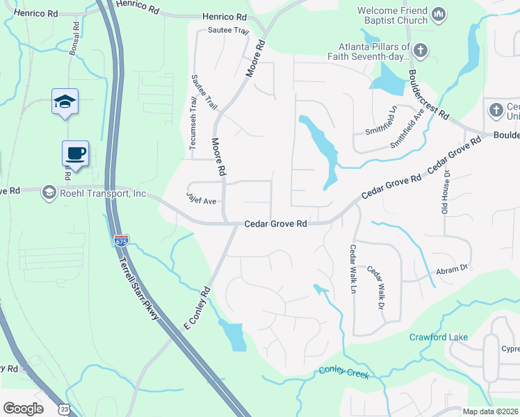 map of restaurants, bars, coffee shops, grocery stores, and more near 1795 Claron Avenue in Conley