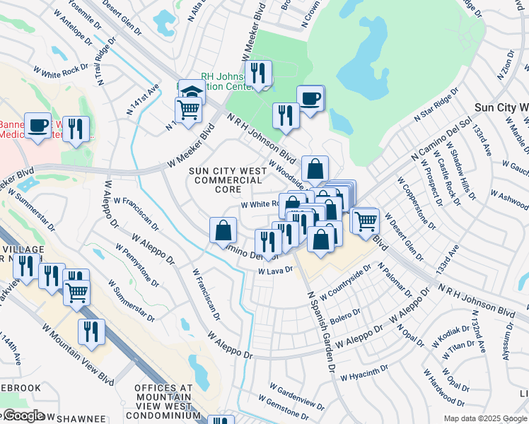 map of restaurants, bars, coffee shops, grocery stores, and more near 13631 West White Rock Drive in Sun City West