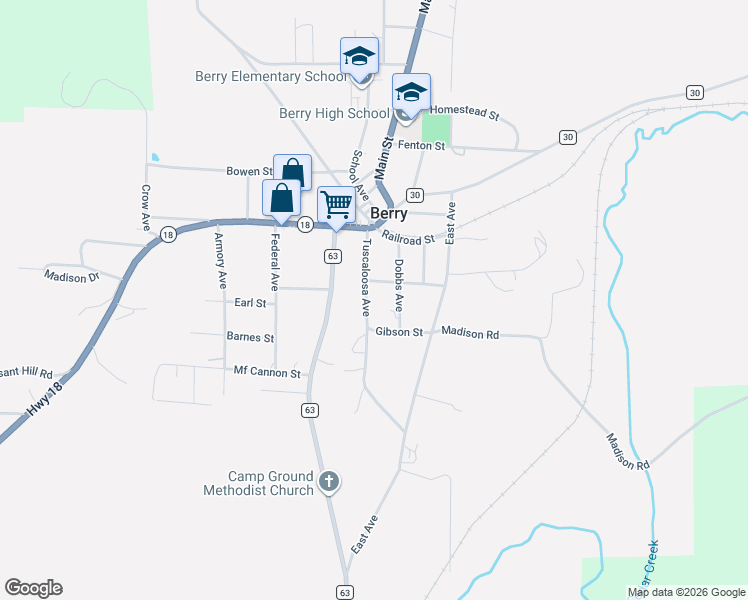 map of restaurants, bars, coffee shops, grocery stores, and more near 100-224 Dobbs Avenue in Berry