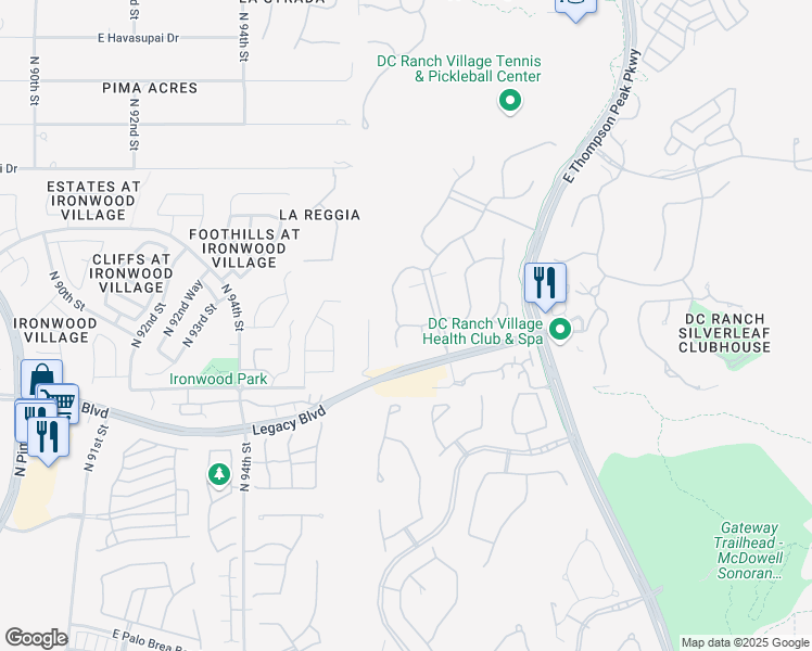 map of restaurants, bars, coffee shops, grocery stores, and more near 7340 East Legacy Lane in Scottsdale