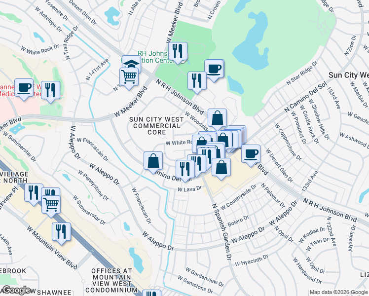 map of restaurants, bars, coffee shops, grocery stores, and more near 13631 West White Rock Drive in Sun City West