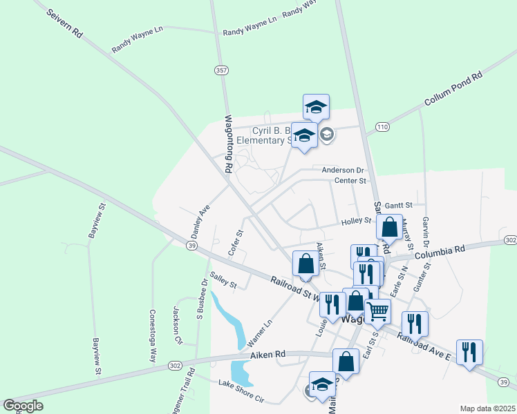 map of restaurants, bars, coffee shops, grocery stores, and more near 308 Seivern Road in Wagener