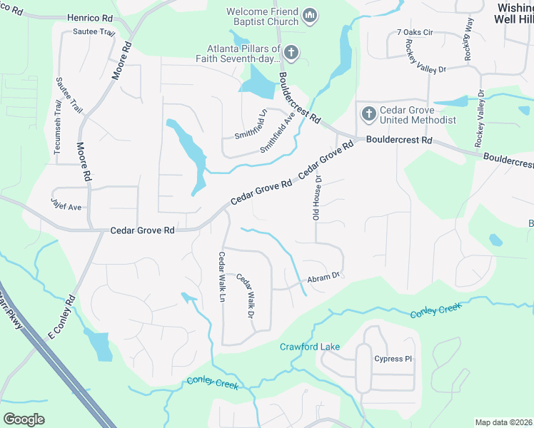 map of restaurants, bars, coffee shops, grocery stores, and more near 4216 Cedar Commons Way in Conley