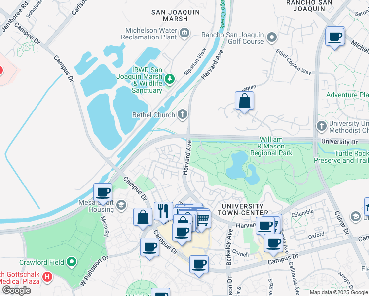 map of restaurants, bars, coffee shops, grocery stores, and more near 29 Stanford in Irvine