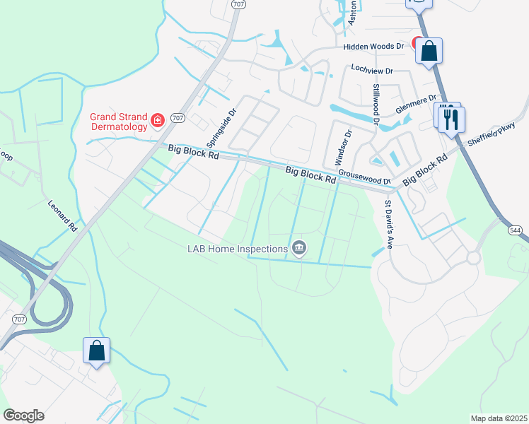 map of restaurants, bars, coffee shops, grocery stores, and more near 814 Spindel Dr in Myrtle Beach