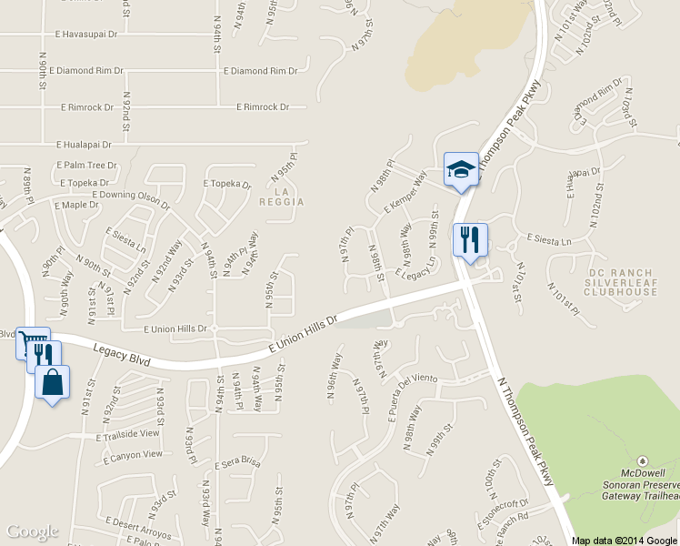 map of restaurants, bars, coffee shops, grocery stores, and more near 18874 North 97th Place in Scottsdale