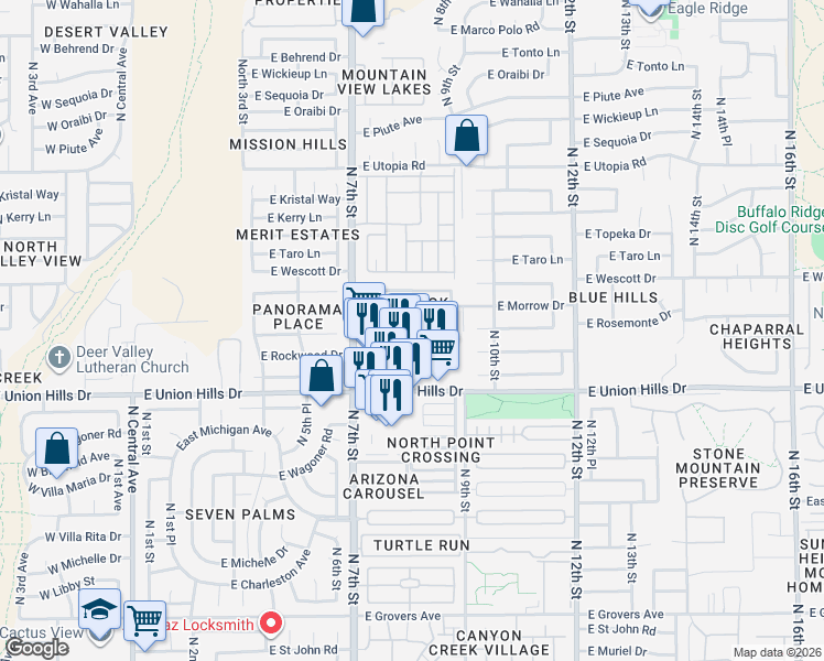 map of restaurants, bars, coffee shops, grocery stores, and more near 754 East Rosemonte Drive in Phoenix