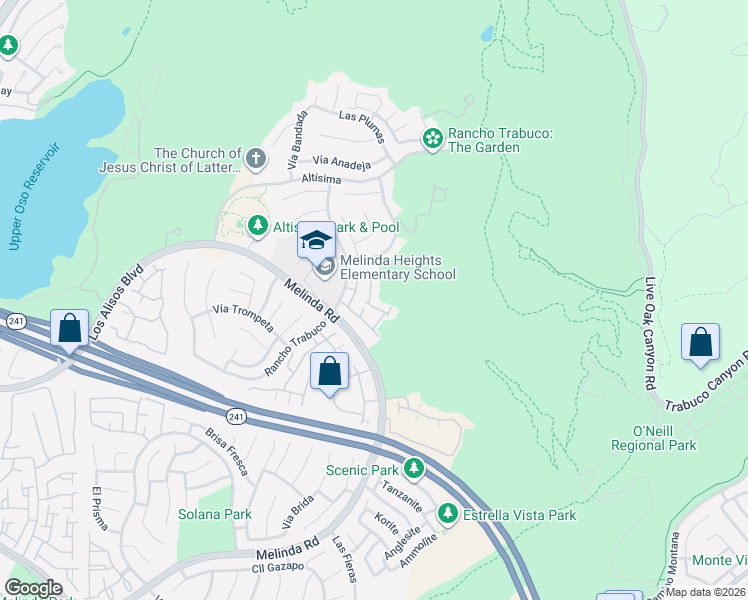 map of restaurants, bars, coffee shops, grocery stores, and more near 109 Mira Mesa in Rancho Santa Margarita