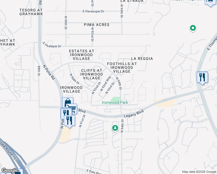 map of restaurants, bars, coffee shops, grocery stores, and more near 18862 North 93rd Street in Scottsdale