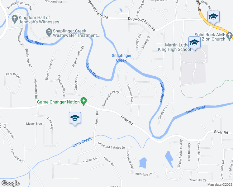 map of restaurants, bars, coffee shops, grocery stores, and more near 4164 Sweetwater Parkway in Ellenwood