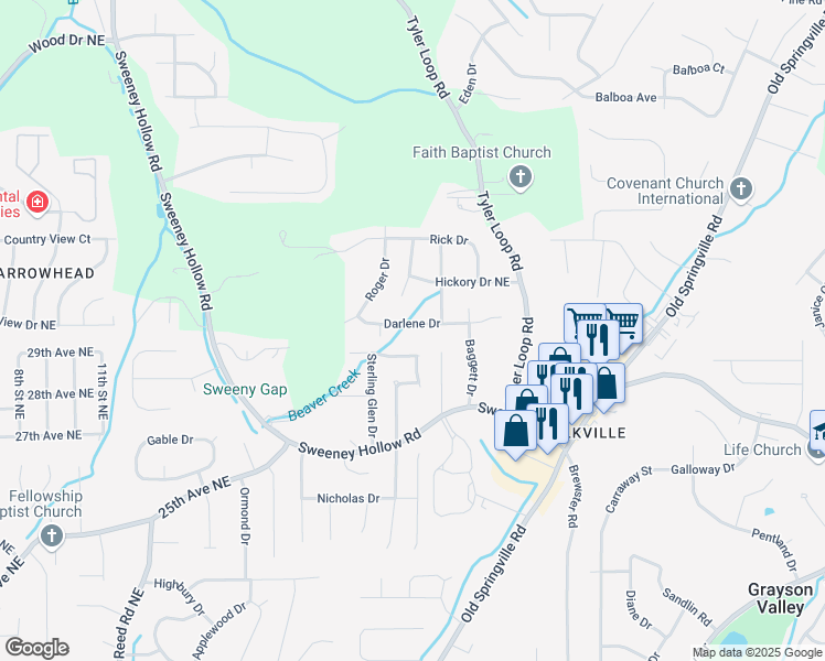 map of restaurants, bars, coffee shops, grocery stores, and more near 5049 Darlene Drive in Pinson