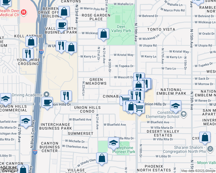 map of restaurants, bars, coffee shops, grocery stores, and more near 18802 North 20th Drive in Phoenix