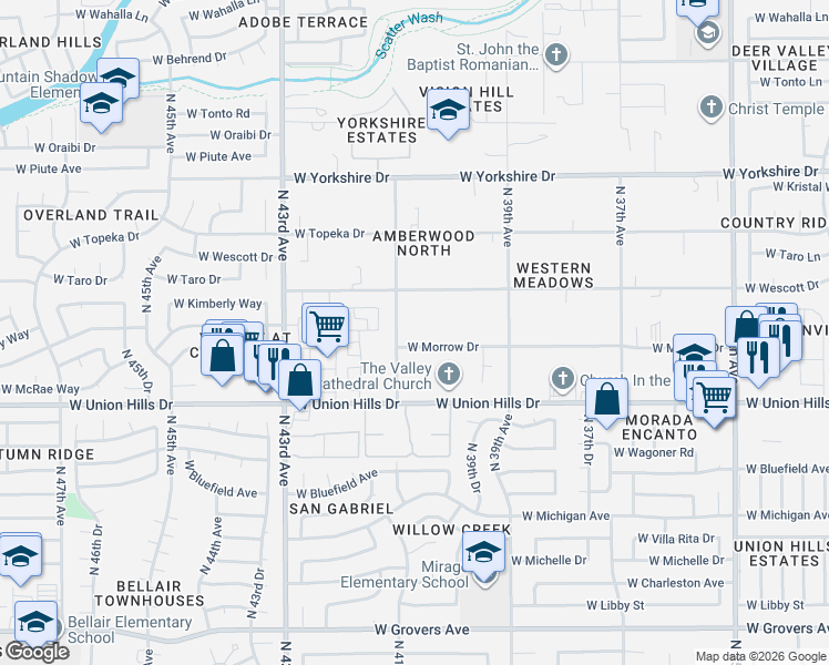 map of restaurants, bars, coffee shops, grocery stores, and more near 18818 North 41st Avenue in Glendale