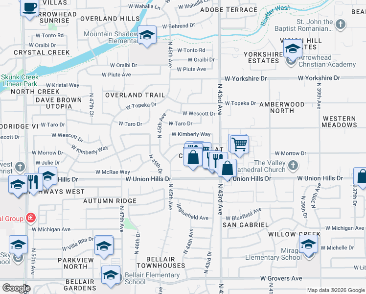 map of restaurants, bars, coffee shops, grocery stores, and more near 4411 West Morrow Drive in Glendale