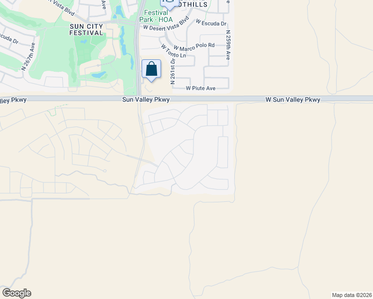map of restaurants, bars, coffee shops, grocery stores, and more near 18852 North 260th Lane in Buckeye