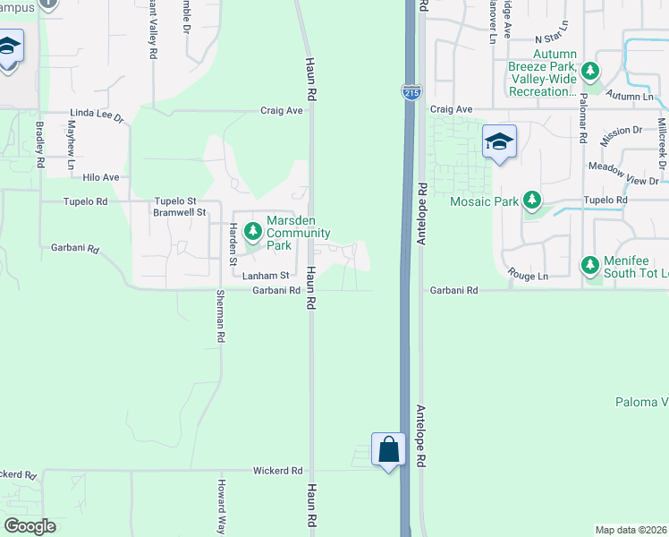 map of restaurants, bars, coffee shops, grocery stores, and more near 27860 Garbani Road in Menifee