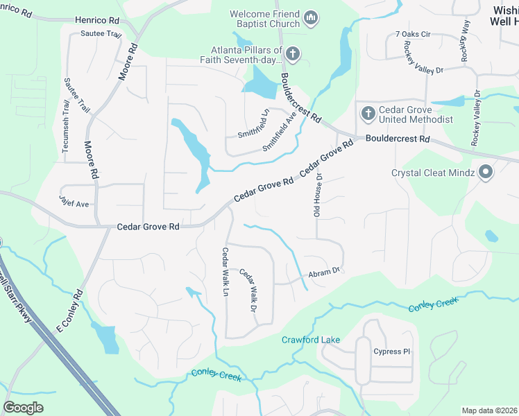 map of restaurants, bars, coffee shops, grocery stores, and more near 4216 Cedar Commons Way in Conley