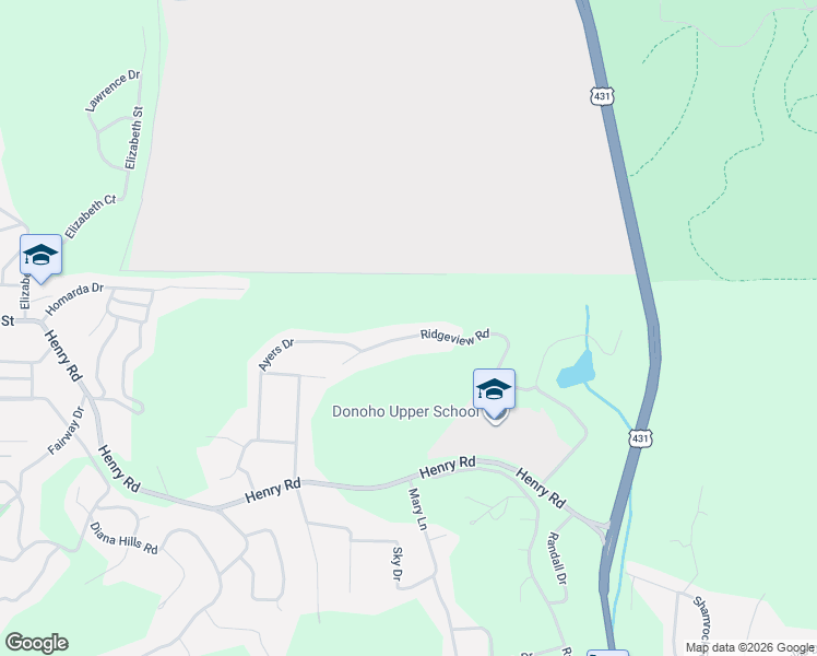 map of restaurants, bars, coffee shops, grocery stores, and more near 2323 Ridgeview Road in Anniston