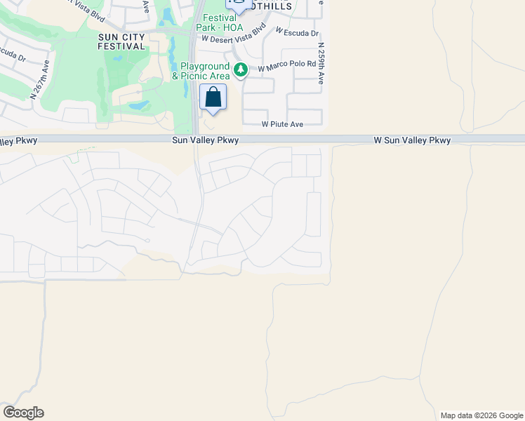 map of restaurants, bars, coffee shops, grocery stores, and more near 18852 North 260th Lane in Buckeye