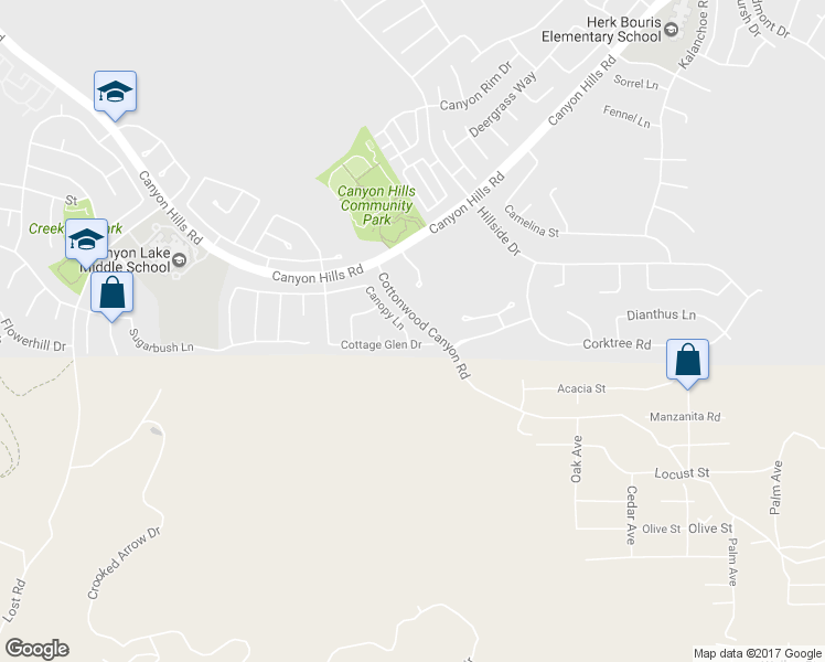 map of restaurants, bars, coffee shops, grocery stores, and more near 33106 Canopy Lane in Lake Elsinore