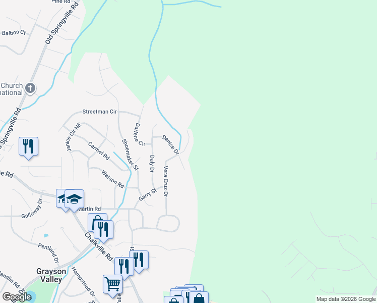 map of restaurants, bars, coffee shops, grocery stores, and more near 2547 Vera Cruz Drive in Birmingham