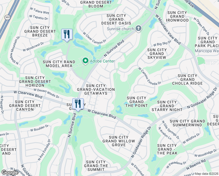 map of restaurants, bars, coffee shops, grocery stores, and more near 19610 North Rim Drive in Surprise