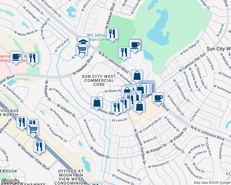 map of restaurants, bars, coffee shops, grocery stores, and more near 13631 West White Rock Drive in Sun City West