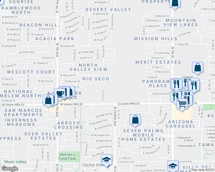 map of restaurants, bars, coffee shops, grocery stores, and more near 18806 North 1st Avenue in Phoenix