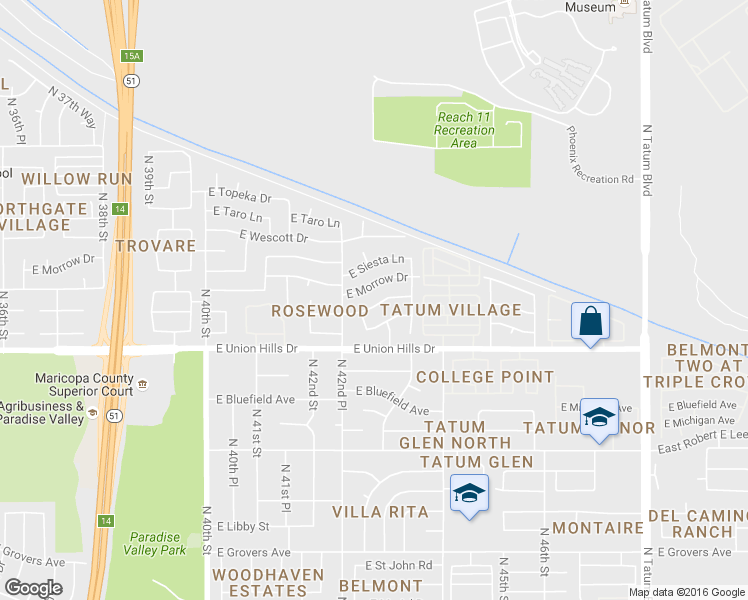 map of restaurants, bars, coffee shops, grocery stores, and more near 4302 East Rosemonte Drive in Phoenix