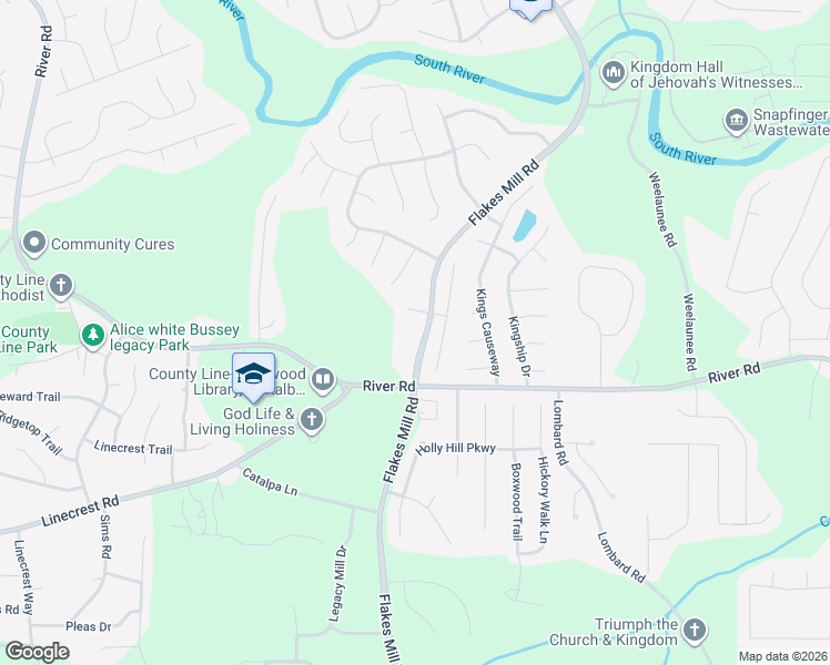 map of restaurants, bars, coffee shops, grocery stores, and more near 4447 Flakes Mill Rd in Ellenwood