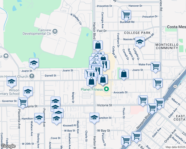 map of restaurants, bars, coffee shops, grocery stores, and more near 2273 Harbor Blvd in Costa Mesa