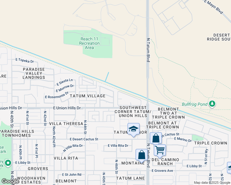 map of restaurants, bars, coffee shops, grocery stores, and more near 18817 North 45th Place in Phoenix