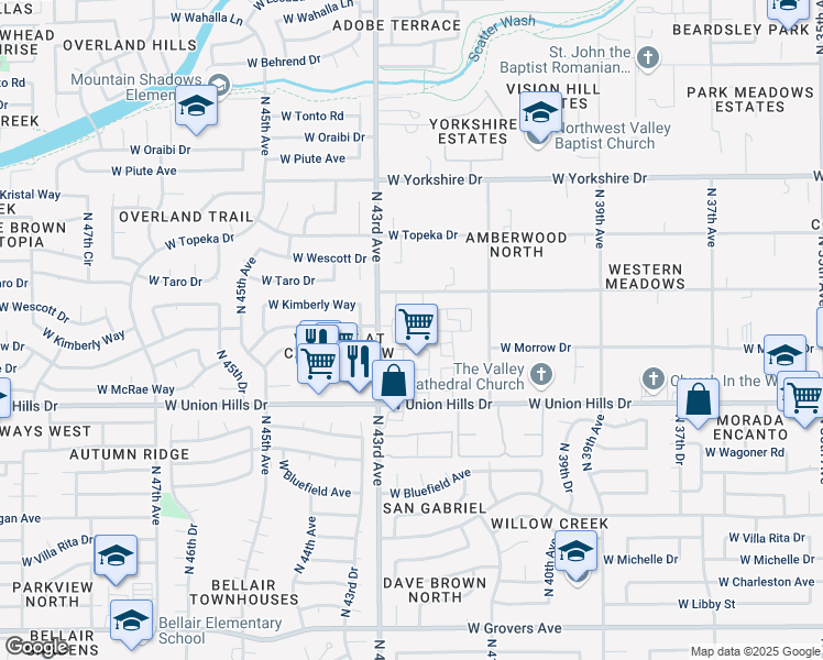 map of restaurants, bars, coffee shops, grocery stores, and more near 18777 North 43rd Avenue in Glendale