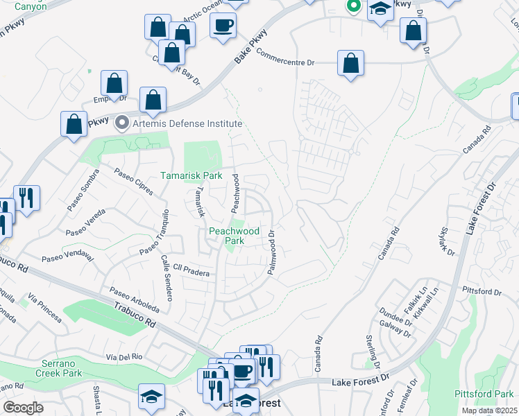 map of restaurants, bars, coffee shops, grocery stores, and more near 25472 Alta Loma in Lake Forest